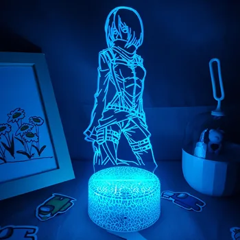 Атака на Титан Аниме Фигура Микаса Акерман 3D Led Нощни лампи Страхотен Подарък За Приятел RGB Лавовая Лампа Манга Спалня Нощни Декор