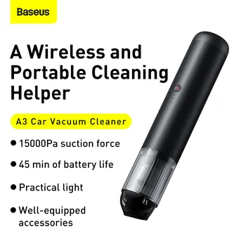 Baseus A3Car Vacuum Cordless Mini Wireless USB-Rechargeable 15000Pa 135W High Power Vacuum Cleaner QC3.0 Зареждане за Автомобил на Жилище