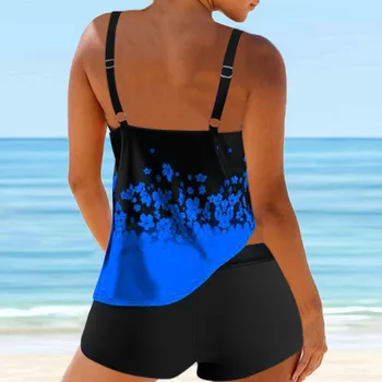 Жена Танкини Голям Дигитален Принт Spring Beach Resort Split Swimsuit Set Бански Summer Biquini Suspender Beach Swimsuit