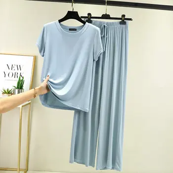Fdfklak 2021 New Modal Pajama Sets Women Lounge Сладко спално облекло Short Sleeve Casual Nightwear Large Size M-XXL Female Pijamas