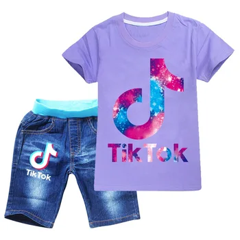 Summer Girls Fashion Clothes Set 2 Pieces Suit Letter T-Shirt + Denim Shorts Kids Sets Teen Clothes 2-16Years