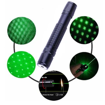 Мощен Лазерен Светлина Дръжки 532nm 5 Mw Лазерна Показалка Регулируем Фокус Зелен Лазер и Фенерче с батерия 18650 и зарядно устройство
