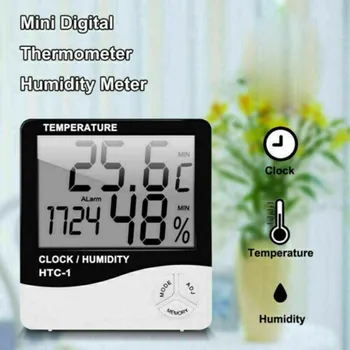 LCD Електронен Цифров Датчик за Температура, Влага Кабел Вътрешен Външен Термометър, Влагомер Будилник