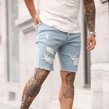 70% от Hot Продавам Shorts Broken Cool Knee-length Destroyed Men Jean Shorts for Daily Life