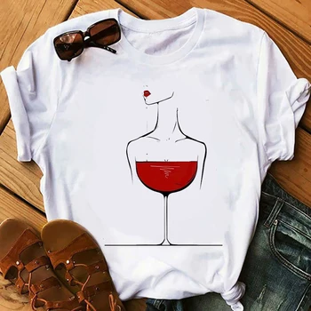 Wine Glass Women Tshirt Смешни T Shirt Women Printed Camiseta Mujer Short Sleeve Tshirt Lady Йонг Момиче Топ Tee Higher Quality