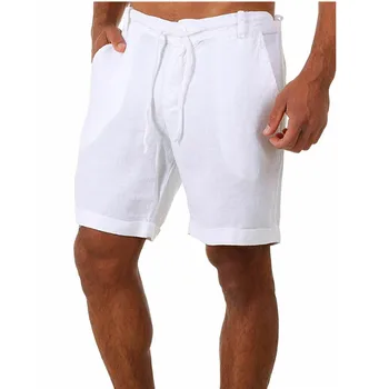 Нов 2021 Мъжки Ежедневни Мода Бельо Висококачествени Къси Ленени Обикновена къси Панталони Мъжки летни плажни дишащи ленени шорти