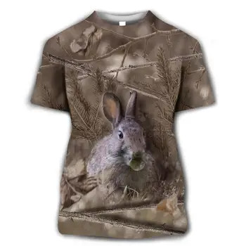 Лятна Ежедневни Забавно Мъжки И Дамски Камуфляжная тениска Hunting Animal Rabbit 3D Fashion Street Clothing a Top