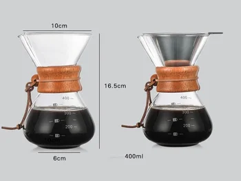 Изсипете По-800 МЛ/600 МЛ/400 МЛ Кафе машини за многократна употреба Постоянен Филтър от Неръждаема Стомана Ръчно Краен Кафе с Истински Дървени Ръкав