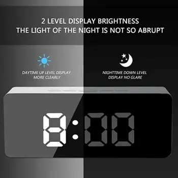 Led Digital Alarm Clock Огледало Wake Up Настолни Часовници Светлина Много Време, Температура Повторение Дисплей Домашен Маса Бижута Часовници