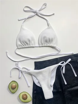 Бяла оребрена женски бразилски бикини двухсекционный бикини триъгълник годишният бански 2021 нови прашки бански бански купальщик