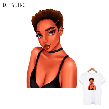 Cool Girl Patch Thermal Sticker Clothes On Black Girl Heat Transfer САМ T-Shirt Patches Jackets For African Fashion Lady Sticker