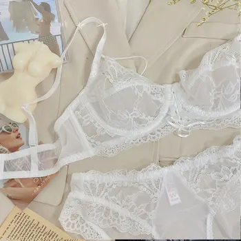 Drawstring ультратонкое бельо гащи костюм дантела на изкушението бельо секси частен големи гърди bralette прозрачен сутиен комплект