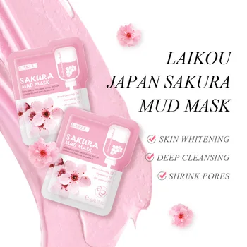LAIKOU 5pcs Japan Sakura Mud Face Mask Anti Wrinkle Night Лицето Пакети Skin Clean Dark Circle Moisturize Anti-Aging Skin Care
