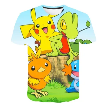 Лятна Модна Тениска на Pikachu Графична Тениска За момичета Тениска O CollarFunny Boy Girl T-Shirt Top