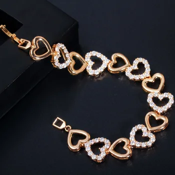 ThreeGraces по-романтична African Love Heart Dubai Gold Cubic Цирконий Charm Chain Линк Гривни за жени, Подарък за Свети Валентин 