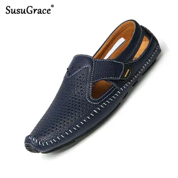 Susugrace Casual Men Loafers Luxury Outdoor Hollow Male Loafers for Summer Fashion Flats Driving Men Shoes Дишаща Light