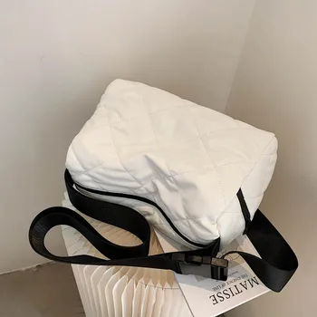 Големи Бели Чанта През Рамо за жени Луксозна Мека кожена Куриерска Чанта Диамантена Решетка Crossbody Чанта Дамска чанта с Голям Капацитет