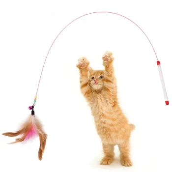 90 см Цветни Пера Дразни Котката Пръчки Забавни Интерактивни Коте Телени Пръчки Домашни Играчки с Камбана