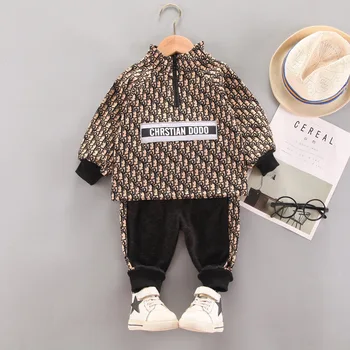 0-4 Години Пролет Есен Baby Boys Clothing Set 2021 New Casual Fashion Full Print Half Letter Zip Jacket+Панталони Детски Облекла