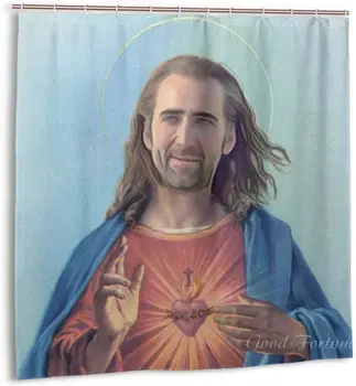 Junip Nicolas Cage As Jesus Shower Curtain Set For Bathroom Decor Водоустойчив Полиестер Душ Завеса
