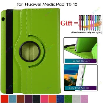 За Huawei MediaPad T5 10 AGS2-W09/L09/L03 10.1-Инчов Таблет Funda Stand ПУ Leather Flip Cover for 360 Rotating Case Huawei T5 10