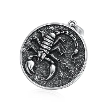 S925 чисто сребро мода кръг знак виси тайландски сребърен занаят скорпион медальон бижута