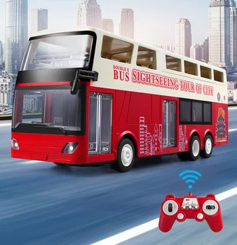 2021 Travel Bus Alloy Model 1:18 Високоскоростни Състезателни коли Двуетажен автобус Модел Sound Light RC Bus sightseeing Boys Toys