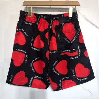 Уличната мода шорти Amiri Amiri red heart-shaped love drawstring мъжки и дамски плажни шорти панталони