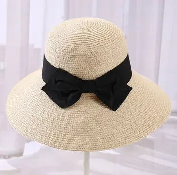 DONGYUN010 New girl дамски ежедневни bowknot ribbon sun hat panama Women holiday floppy beach solomon hat caps