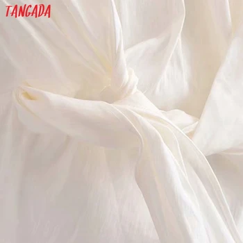 Tangada Women Ретро Бяла плиссированная Риза С лък Без Ръкави с Отворен Гръб 2021 Шикозна дамска Риза Върховете 3H626