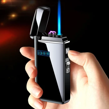 Нов Ветрозащитный Метал USB Запалка Факла Turbo Запалка Jet Dual Arc LED Газова Запалка зарядно устройство ще захранване на Електрическа Бутановая Тръба Сигарная Запалка