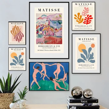 Henri Matisse Abstract Живопис Minimalist Exhibition Wall Art Danse Платно Prints Vintage Poster Бежовата Картина за Хола