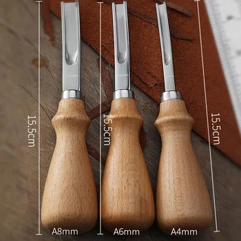 3 размера Практичен Кожен Занаятите Edge Beveler Skiving Скашивая Нож САМ Cutting Hand Craft Инструмент с Дървена Дръжка A4mm A6mm A8mm