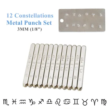 3mm 12pcs Constellation Metal Stamps Punch Tools Leather Jewelry Ring САМ Пробиване Custom Logo Steel Stamping Kit Silver Gold