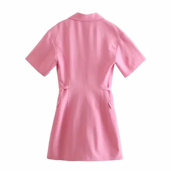 ТРАФИКА Za Women Pink Blazer Dress 2021 Летни Рокли женски мини Ежедневни Рокли с Къс Ръкав Дамски V-образно Деколте и Колан Елегантна Рокля