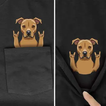 Забавно Куче и Котка карикатура на животните Отпечатани В Джоба си Черен Тениска Памук Мъжка Мода С Къс ръкав за Мъже Лятна Памучен тениска