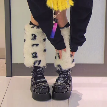 Дамски Лолита Метална Тока През Цялата Чорап Сърцето Верига Готик Пънк Помпи Обувки Криперы Японски Harajuku Платформа Черно Розово 2021