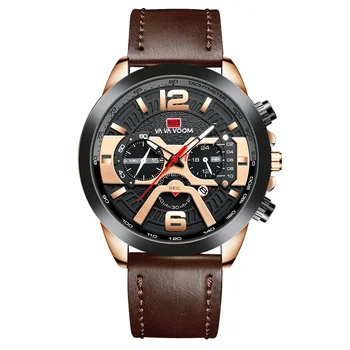 Top Brand Luxury Brown Leather Sport Waterproof Casual Men Wristwathes Military Clock Fashion Хронограф Ръчни Часовници за мъже