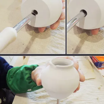 4 парчета керамика перфоратор от неръждаема стомана с дървена дръжка перфоратор дъното пробиване на керамика тиня през цялата тренировка керамични инструменти,