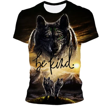 2021 нов мъжки летен принт мъжка тениска с къс ръкав 3D wolf pattern тениска ежедневни дишаща тениска и риза плюс размер