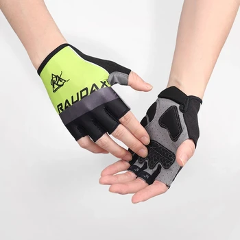 Raudax-Мъжки и женски полупальцевые светлоотразителни нескользящие спортни велосипедни ръкавици на открито, подходящи за планински или наем път 2021 г.