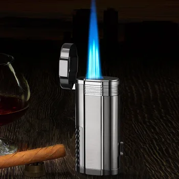 Три Факел Бутан Газ Турбо Пури Jet Запалки Творчески 1300 C Метал, Открит Ветрозащитный Цигари, Къмпинг Кухня Запалка