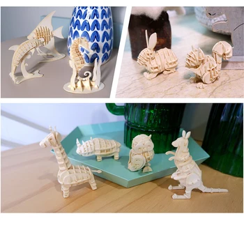 Предварително Рязане направи си САМ Играчка 3D Дървена Пъзел на Животно Котка, Куче Риба Играчка за Сглобяване на Модели и Комплекти за Деца от Деца