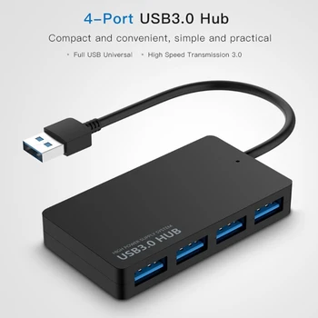 USB 4-Port Ultra-Thin 3.0 Хъб Multi-Port Expansion Хъб Multi-Purpose Practical Useful Хъб Дърва Size 75X40X10mm