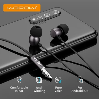 WOPOW Жични Слушалки с микрофон 3,5 mm Слушалки в ушите HiFi Стерео Бас Спортни Слушалки за Мобилни телефони Xiaomi Samsung, Huawei
