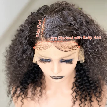 28 30Inch Извратени Къдрава 13X4 HD Прозрачни перуки Дантела Отпред на Човешка Коса за черни жени Коси Индийски къдрава перука