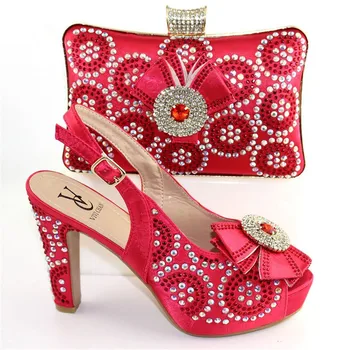 Нов Червен Цвят Африкански Обувки и Чанти, за Да Отговарят на Обувки с Чанта Комплект Украсени с Кристали Съответните Италиански Обувки и Чанти