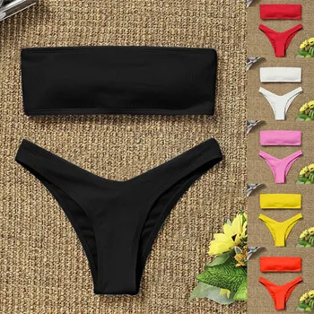 Комплект от 2 Части-Бикини с Висока Талия Feminino Дамски Бански От две части Самостоятелна Бански Червен 2021 Нов Бански костюм Секси Плажни Дрехи
