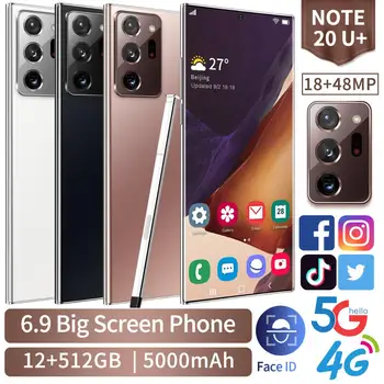 Note20U+ 6.9 3.5 inch D Display Full Android Смартфони 5G LET Cellphones 12GB+512GB MTK6889 10-Ядрен Мобилен телефон със сензорен екран