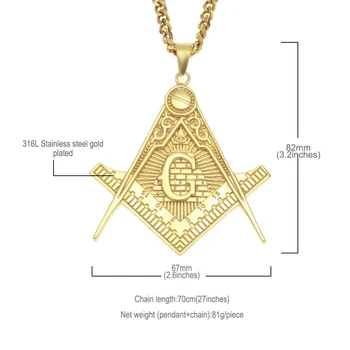 TBTK Small&Large Sizes Freemason With Eye of the Providence с Висулка Колие Злато от Неръждаема Стомана Ретро Класически Бижута Унисекс Готино